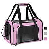 Lohofrnny Transporttasche Katze, Transportbox für Katze Hund, Katzentransporttasche, Faltbare Haustier Tragetaschen mit Schultergurt, Transportbox für Haustiere Mittel Kleine Katze (Rosa, 43x28x28cm)