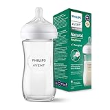 Philips Avent Babyflasche Natural Response aus Glas – Babyflasche, 240 ml, BPA-frei, für Neugeborene ab 1 Monat (Modell SCY933/01)