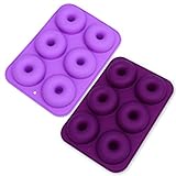 MEISO 6-Slot Silikon Antihaft Donut Formen 2er Set 2 für Kuchen, Kekse, Bagels, Muffins (Dark Purple & Light Purple)