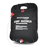 smartpeas Solardusche Camping - Warmwasserdusche ohne Gas und Strom - Gartendusche aus Kunststoff - leicht und faltbar - Campingdusche - Outdoor Dusche - schwarz mit rotem Duschkopf