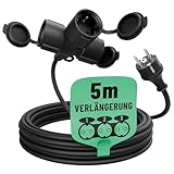 greate 3fach Verlängerungskabel außen 5 Meter - Verlängerungskabel wasserdicht IP44 für Aussenbereich - 3 Fach Mehrfachsteckdose Verlängerung draußen 5m 3500W - Outdoor Extension Cord Waterproof