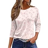 Damen Bluse 3/4 Arm Blusenshirt Damen T Shirts Damen Sommer T-Shirt Tshirt Bedrucken Lassen Damen Blusen 3/4 Arm Shirt Damen Schwarzes Top Damen Blusen Pink 2XL