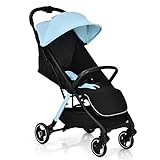 LIFEZEAL Kinderwagen klappbar, Kinderbuggy mit verstellbarer Rückenlehne, Kinder Liegebuggy Kinder Sportwagen für 1-3 Jahre alt, bis 15 kg belastbar, Sonnenverdeck & Fenster, Korb (Blau+Schwarz)