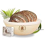 BÄCKERKUNST Gärkörbchen RUND + Rezept Brot backen Leineneinlage in WEIß | ideal als Brotkorb | Gärkorb aus Peddigrohr | Brotform Obstkorb Rattan Schale