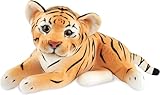 BRUBAKER Tiger Kuscheltier - 30 cm Stofftier - Baby Plüschtier Raubkatze Liegend - Kinder Plüsch Spielzeug - Braun