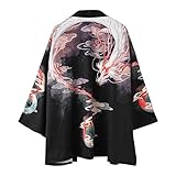 Siehin Herren Drache-Druck Frühling-Sommer Kimono Cardigan Japan Happi Kimono Jacke Yukata Coat Ukiyoe Baggy Tops (M (Tag XL))