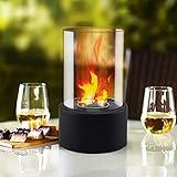 LJXX Tischkamin, Tischkamin mit Zylindrischem Glas, Indoor/Outdoor Tragbare Rauchlose Feuerstelle, Alkohol und Ethanol als Brennstoff, für Esstisch, Camping