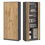 Kleiderschrank Mehrzweckschrank Regal grau 74cm breit 180cm hoch mit sechs Einlegeböden und Extra-Fach, Aktenschrank Haushaltsschrank Schrank Organizer aus Holz für Schlafzimmer Flur Keller Büro