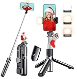 Gritin Bluetooth Selfie Stick Stativ mit Fülllicht, 4 in 1 Erweiterbar Selfiestick Mini Selfie Stange mit Kabelloser Fernbedienung 360° Drehbar Kompatibel mit iPhone, Android für Selfie, Reisen, Vlog