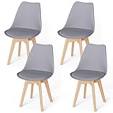 WAFTING 4er Set Esszimmerstühle Gepolsterter Stuhl mit Buchenholz-Beinen und Weich Gepolsterte Chair für Esszimmer Wohnzimmer Schlafzimmer Küche Besprechungsraum, (Gepolstert Grau)