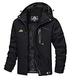 TACVASEN Herren Winterarbeitsjacken Outdoorjacke Snowboardjacke Warme Verdickete Winterjacke Kapuzenjacke für Männer, Schwarz, XL