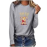 Damen Pullover Langarmshirt Damen 2023 Kaninchen Bedruckt Rundhalsshirt Bluse Shirt Langarm Casual Tunika Oberteile Tops für Frühling