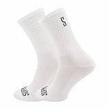 Support Herren-Fahrradsocken, atmungsaktive Technologie, rutschfeste Faser, unisex, einfarbig, Zubehör für Radfahren, Wandern, Klettern, White's 45-46 EU