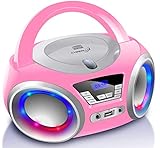 CD-Player mit LED-Beleuchtung | Kopfhöreranschluss | Tragbares Stereo Radio | Kinder Radio | Stereoanlage | USB | CD/MP3 Player | FM Radio | Kopfhöreranschluss | Aux In (Pretty Kitty Pink)