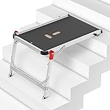 Hailo TP1 Treppenpodest - Arbeitsplattform aus Rutschfester Siebdruckplatte mit Tragegriff und integrierter Libelle - Füße mit Soft-Grip-Sohle belastbar 150 kg - flexibel verstellbar - Silber