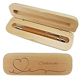 Holz-Kugelschreiber und Holzbox mit Name graviert - Personalisiertes Schreibset aus Holz - mit individueller Wunsch-Gravur als Geschenk (Herz)