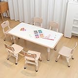 ALBSEOY Kindertisch- und Stuhl-Set, Vorschultisch, Tisch und Stühle für Jungen und Mädchen im Alter von 2–12 Jahren, höhenverstellbare Tischplatte mit 6 Sitzen, kann gezeichnet werden, Kindertisch für