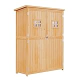 Outsunny Gartenschrank Holz Geräteschuppen Gerätehaus Geräteschrank Pultdach Garten Natur 127,5x50x164cm