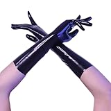 GREEFEI Kurze Latex Handschuhe Schwarz Fäustlinge, Länge 13inch für Cosplay Kleidung Zubehör Party Clubwear Handschuhe (Medium)