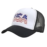 Sonnenhut Damen Kurze Haare und amerikanischer bedruckter Entenzungen-Netzhut, Baseballmütze mit amerikanischer Flagge Sonnenhut Denim (WH1, One Size)