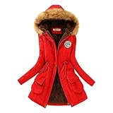 PTLLEND Wolljacke Damen Warme Lang Herbst Mantel - Locker Trenchcoat Longline Winterjacke Mit Taschen Wollmantel Hemdjacke Wool Coat (Rot-b,L)