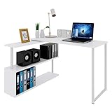 WOLTU® Schreibtisch TS65ws Eckschreibtisch Winkelschreibtisch Winkelkombination Computertisch Bürotisch Arbeitstisch PC Laptop Tisch, mit Ablagen, 120x100x74cm(BxTxH), MDF, Weiß