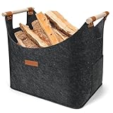 XL 60L Holzkorb für Kaminholz, Extra Dicker Filztasche, Kaminholzkorb mit Verstärktem Holzgriff, Groß Filztaschen Shopper für Brennholz, Holz, Zeitungen oder Einkäufe (45 X 32 X 40cm, Dunkelgrau)