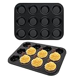 2 Stück 12er Muffinform Blech für 24 Muffinblech Muffin Backform Antihaftbeschichte Backform Inspiration Mini Muffinform Rund Backblech für Muffins Cupcake Pan Set Muffin Moulds 35×26×3 cm, Schwarz