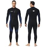 Owntop Herren Neoprenanzug 3/2mm - Vorderer Reißverschluss Voll Tauchanzüge, Stretch Pro Neopren-Nassanzug Thermische Volle Länge Tauchhaut zum Surfen Schnorcheln, Herren Blau XL