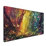 Gaming Mauspad XXL Wald Mousepad 800x400x4mm Schmetterling Verlängertes Mauspad Schreibtischauflage,Genähte Kanten Mauspad,Verbessert Präzision Geschwindigkeit Wasserdicht Geeignet für Büro und Spiele