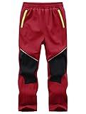 Zzkouine Kinder Softshellhose Schneehose Skihose Warme Hosen Jungen Mädchen Winterhose Outdoorhose Wanderhose, Rot/Schwarz 134-140