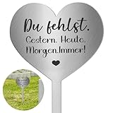 Photect Grabstecker Edelstahl Herz mit Spruch du Fehlst.GESTERN. HEUTE. MORGEN. IMMER! Herz Grabdekoration Wetterfest Frostbeständig Grabschmuck zum Erinnerung Andenken Dekoherz Trauer