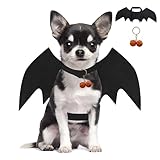 Hundekostüm Halloween, Halloween Kostüm Hund Fledermausflügel, Hunde Halloween Kostüm mit Pumpkin Bell, Halloween Fledermaus Kostüm für Klein Hund(Schwarz)