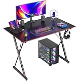 DESINO Gaming Schreibtisch, 80 x 50 cm Ergonomischer Computertisch, Tisch mit Kohlefaseroberfläche, stabiles Kopfhörerhaken zum Spielen, Lernen, Zuhause, Schlafzimmer, Schwarz