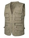 Yukirtiq Herren Angeln Weste ärmellos Freizeit Jagd Herrenwesten Sommer Trekking Wander Weste Reporterwesten Safari Weste mit Vielen Taschen, Khaki, L