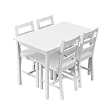 Panana Esstisch mit 4 Stühlen Set Kiefer Holz Essgruppe 4er Set Esszimmerstühle mit Esstisch für Esszimmer, Küche, Wohnzimmer Esszimmergarnitur (Weiß)