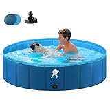 Fwiull Hundepool für Große & Kleine Hunde, Faltbarer Hunde Planschbecken 120 * 30CM Hundebadewanne Stabiler Swimmingpool Haustier Kind Schwimmbecken rutschfest Tragbar