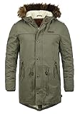 Indicode Pulsoor Herren Parka Mantel Winterjacke Lang Mit Kapuze Und Abnehmbarem Kunstfell Und Teddy-Futter Aus 100% Baumwolle, Größe:L, Farbe:Army (600)