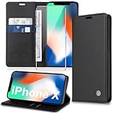 Handyhülle für iPhone X,iPhone XS Hülle [mit Schutzfolie][Premium PU Leder] Klapphülle Kartenfach Magnetic Ständer Flip Case Cover Etui Tasche Schutzhülle für iPhone X/XS 5.8“ (Black)