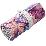 STOBOK 48 Slots Bleistift Rolle Leinwand Wrap Roll-up für Kunsthandwerk Buntstift-Rolle Pencil Holder(lila Ahornblatt)