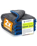 Carbigo® 2X Profi Mikrofasertücher mit 1200 GSM - extrem saugstark & lackschonend Dank weicher Mikrofaser - Ideales Poliertuch zur Reinigung von Auto & Motorrad - 40x40cm