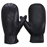 MGGMOKAY Fäustlinge Herren, Winter Warme Echtleder Schaffell handschuhe,Schwarz,L