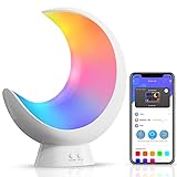 ECOLOR Smart Tischlampe, Farbwechsel Mondlampe, Nachttischlampe Touch Dimmbar für Schlafzimmer Wohnzimmer Dekoration, APP-Steuerung, Musik Sync (Kein WLAN oder Alexa)