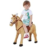 HOMCOM Plüsch Reitpferd für Kinder, Stehpferd mit Sound, Spielpferd für drinnen und draußen, 85 x 28 x 60 cm, Beige