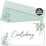 15 Einladungskarten inkl. Umschläge für Hochzeit, Standesamt, Geburtstag, Konfirmation, Kommunion, Jugendweihe, Taufe, Einladung | Klappkarte DIN lang (Eucalyptus 15 Stück)