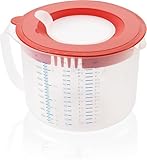 Leifheit 3in1 Messbecher 2,2L Rührbecher mit Sprützschutz und Verschlussdeckel zum Aufbewahren, mit verstellbarem Ausguss, gummierter Boden, spülmaschinengeeignet, ideal zum Backen und Kochen