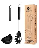 Silikon Pasta Gabel und Pfanne Löffel Set, große Antihaft Küchenutensilien zum Kochen, Rühren, Servieren Spaghetti, Suppe, Sauce