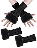 MELLIEX 1 Paar Damen Fingerlose Handschuhe, Winter Armstulpen Handschuhe Fingerlos Warm Plüsch Gestrickte Kurze Fäustlinge für Damen Mädchen（Schwarz）