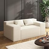 PurrJoys Kleine Moderne Loveseat-Sofa, Hybrid-Sofa-in-a-Box, Keine Montage Erforderlich, Schlafsofa mit 2 Kissen, Kratzfestes Leinen, Kleines Sofa für Kleine Räume,Wohnzimmer,Schlafzimmer, Beige