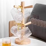 Tassenständer Holz, Hölzerner Brezelständer Tassenhalter, Becherhalter Brezelhalter Tasse Rack Regal Baumbecherhalter Kaffeetassenregal mit 6 Haken für Küchentheke Tabletop